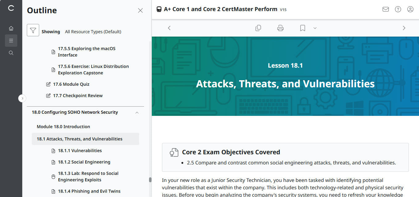 CompTIA A+ Core 1 & 2 CertMaster Perform  (V15) (4 Month Access)