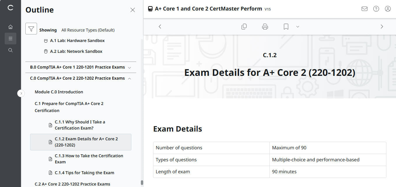 CompTIA A+ Core 1 & 2 CertMaster Perform  (V15) (4 Month Access)