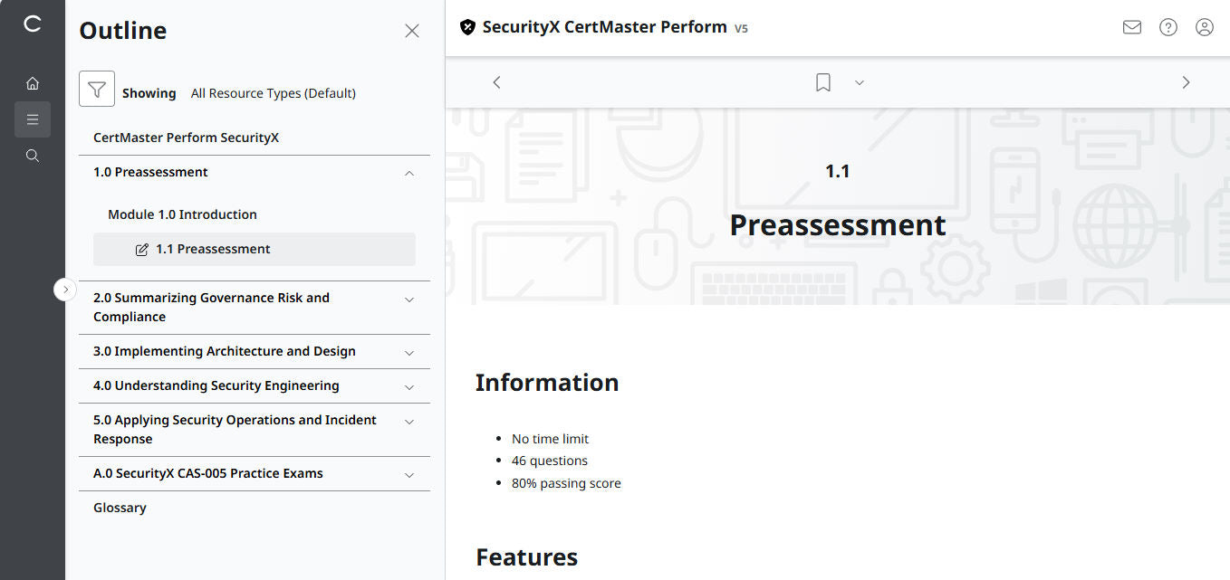 CertMaster Perform สำหรับ CompTIA SecurityX (CASP+) CAS-005 สิทธิ์เข้าใช้งาน 3 เดือน (🛒ข้อเสนอพิเศษ) 